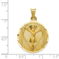 Čvrsti 14K žuti zlatni polirani i dijamantski privjesak Corpus Circle