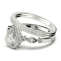 Dazzling Boho & Hippiepie 2. Karatni kruški rez dijamantski moissitni zaručni prsten, vjenčani prsten, dva podudarna traka u srebru od 18k bijelog zlata, rođendanski poklon
