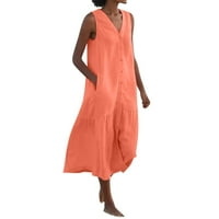 Ženske haljine V-izrez čvrstog sanderssa Dužina gležnja modna haljina bez rukava narančasta