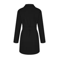 Ženska kaput jakna plus veličina pune boje casual rever dugi jakni kaput sa džepom i pojasom crnom bojom
