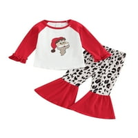 Binweede Toddler Djevojke Jesen odijelo Dugih rukava Automobil Santa Claus Print Tops + Leopard Ispiši pantalone