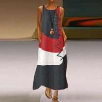 Ljetne haljine za žene bez rukava Srednja dužina V-izrez za sunčanje od ispisano siva 2xl