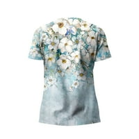 Ženski vrhovi ženske modne casual tiskane V izrez kratkih rukava bluza svijetla plava xxl