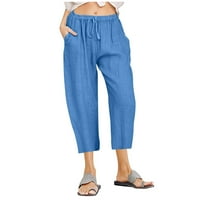Ženske posteljine Capris konusne žetvenske hlače za izvlačenje elastičnih struka joga hlače Ležerne ljetne hlače plavo xl