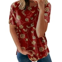 Apepal ženska cvjetna print majica Clearence s kratkim rukavima Okrugli vrat labavi casual tees vrhovi vina XL