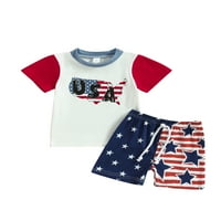 Dječak za bebe 4. jula Outfit American Flag Pismo kratkih rukava Majica Solid kratke hlače Danska odjeća za neovisnost
