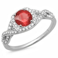 DazzlingRock kolekcija 14k Ruby & White Diamond Swirl Split Shank Halo Angažman prsten, bijelo zlato,