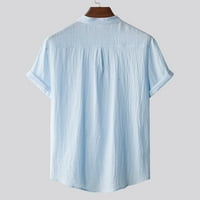 Ležerne košulje u boji za muškarce Rela opremljena dugim rukavima modni gumb na plaži s džepom udobne pamučne masman za odmor plavi xxxl