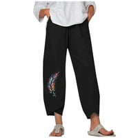 Posteljine hlače za žene tiskane labave udobne udobne pantalone široke noge pamučne pamučne ljetene