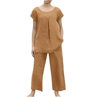 Ljetne odjeće za žene pamučne platnene plus veličine bez rukava u obliku gornje širine nogu setovi visokih struka