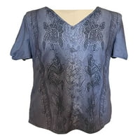 Trowalw TAME Ljeto vrhovi kratki rukav majica s cvjetnim print majicom za žene boemska tunika bluza V izrez Tee Blue XS