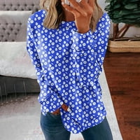 Yubatuo Ženski okrugli vrhovi za okrugli vrat Pamuk Ženski povremeni modni modni cvjetni print Dugi rukav O-izrez TOP bluza Dukserija za žene Royal Blue M