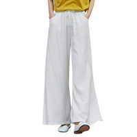 Ženske hlače za rad Ležerne džep elastične prozračne labave pamučne i posteljine pantalone za žene