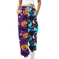 WANGXLDD Ženska moda Halloween Casual Gigital Color Printing Casual Sportske hlače Labave pantalone