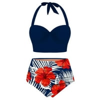 Bikini set za žene Žene Cvjetni print Visoki struk usjev + kratke hlače Dva kupaća kostima Halter Tankini