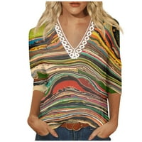 Feternal ženski casual svakodnevni vrhovi rukav u vrat modne tiskane majice čipke vrhove majica pulover