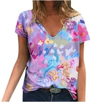Daqian Womens Plus Veličina T-majice Žene Ljeto tiskovina bluza Tees Ležerne prilike V-izrez kratkih