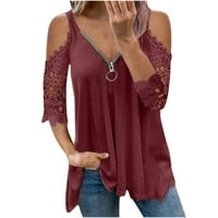 Gakvov Žene Ljeto Ležerne prilike Labavi labavi u boji Dužina majica za ruke V-izrez V-izrez Bluza ramena