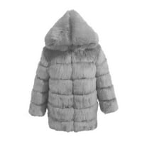 Wyongtao Fleece jakna za žene puni zip s haubom trendy casual ravnica srednja duljina, siva xxxxl