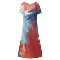 Bvnarty Ženska moderna patriotska nezavisnost Midi haljina Ljetna haljina Star Striped Printing Casual V izrez Beach Modne haljine kratki rukav Američki zastava uzorak haljina narandžasta xxxl