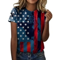 Ženska Dan nezavisnosti Ispiši T-Shrits Ljetne košulje O vrat Terme American of July Ispis bluza Kratki