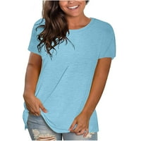 Ženska odjeća Grafički tees Kratki rukav Puni okrugli vrat T Majica Bluza Summer Plus Veličina Vrhovi svijetlo plava s