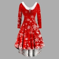 Miayilima božićne svečane haljine za žene najnoviji dizajn V izrez Crvena haljina crtani ispis dugih rukava Božićna haljina žena