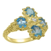 Britanci napravio 9k žuto zlato kubični cirkonijski i plavi Topaz ženski prsten iz izjave - Veličine opcije - Veličina 10.75
