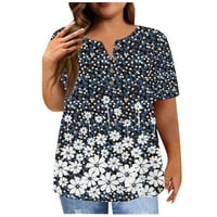 Modna majica s kratkim rukavima okrugla vrat plus veličina majica Vintage cvjetni vrh, tamno siva, xxxl