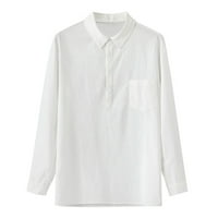 Bijela majica haljina muške vrećastog pamučnog posteljina čvrstog džepa dugih rukava s kratkim majicama