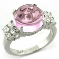 Luxe nakit dizajna Ženski sterling srebrni prsten sa svjetlosnim ružom sintetičkim akrilnim kamenom - veličina 5