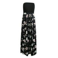 Black Womens Maxi haljine s rukavima dugačke s kaišom cvjetnim vintage cijevi formalne ženske haljine