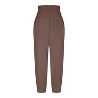 Lanene hlače za prodaju Čvrsta boja Ovelike hlače Visoki struk elastični lagani softi gumbi široke pantalone