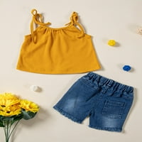 Hirigin Baby Girl Summer Set odjeće, pune boje bez rukava bez rukava Camisole + elastični traper od traperice