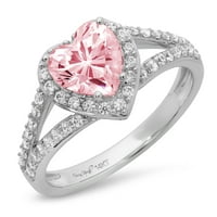 1. CT Sjajan srčani rez simulirani ružičasti dijamant 14k bijeli zlatni halo pasijans sa Accenting prstenom