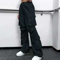 DMQupv široke pantalone za noge za žene Ženske bijele pamučne pantalone elastične visokog struka čipke