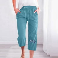 USMIXI Womens Lood Wide nogu modni zmajfly print plus veličine Ljeto obrezane hlače pamučne platnene