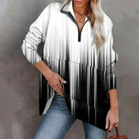 Strungten ženska povremena prevelika sportska majica sa zatvaračem s dugim rukavima vintage print sa džepnim pulovernim vrhom