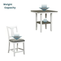 Trpezarijski stol za 4, rustikalni kuhinjski stol od punog drveta sa skladištem i tapaciranim trpezarijskim stolicama, 5-komadno sjeda za trpezariju, za trpezariju kuhinju Mali prostor, antiky bijeli