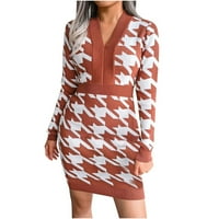 Ljetne haljine za žene dugih rukava geometrija uzorka haljina okrugla izrez Maxi Loose Fit Y2K Trendi