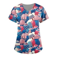Modni V izrez za žene Dan nezavisnosti Ispis kratkih rukava Vrhunske košulje Žene Tees Vrhovi za žene