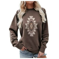 Zapadni vrhovi za ženske aztec etničke tiskane dugih rukava pulover dugih rukava labava mekana majica slatka dukserica za vrat posade