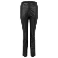 Ženske pantalone od kože za PU kože Tanke ravne pantalone za noge casual duge gamaše hlače crna xs