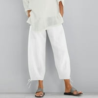 DrpGunly hlače za žene, pamuk i posteljina elastična struka pant sa džepom, labave harem hlače čiste