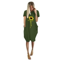 Ženske haljine cvjetni okrugli izrez A-line midi haljina, ležerna ljetna haljina kratkih rukava zelena