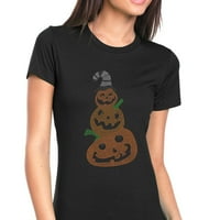 Ženska majica Rhinestone Bling Black Tee Halloween bundeve snjegovića Crew Crt XX-Large