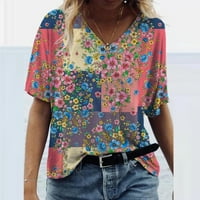 Ljetne košulje za žene Modni ljetni tiskani kratki rukav V-izrez majica Ležerne tee vrhove ženske odjeće