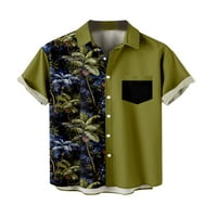 Dječaci i muškarci majice Havajske majice za muške majice, zeleni postrojenje casual s kratkim rukavima Regularni fit gumb Essentials Muška košulja za tiskanu majicu, za nesposobnost, odrasla m