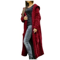 Shiusina Women Zimska čvrsta čvrstog pletenog kapuljača dugih kapuljača Džemper džepni kaput crveni