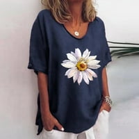 Ženske modne majice Daisy Print Tops V-izrez Majica kratkih rukava Tees Labavi fit odjeću za djevojke